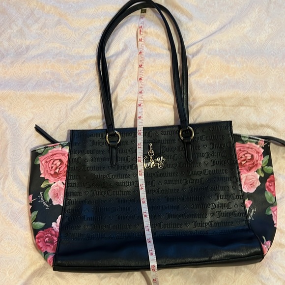 Juicy Couture Black Satchel with Pink Floral Accents - Picture 9 of 16